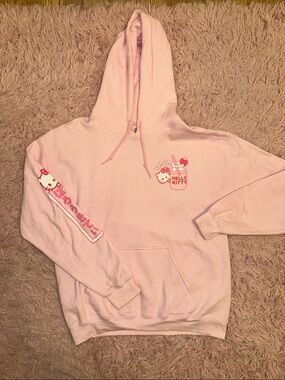 Hello Kitty Light Pink Pullover Hoodie with Sleeve Graphic